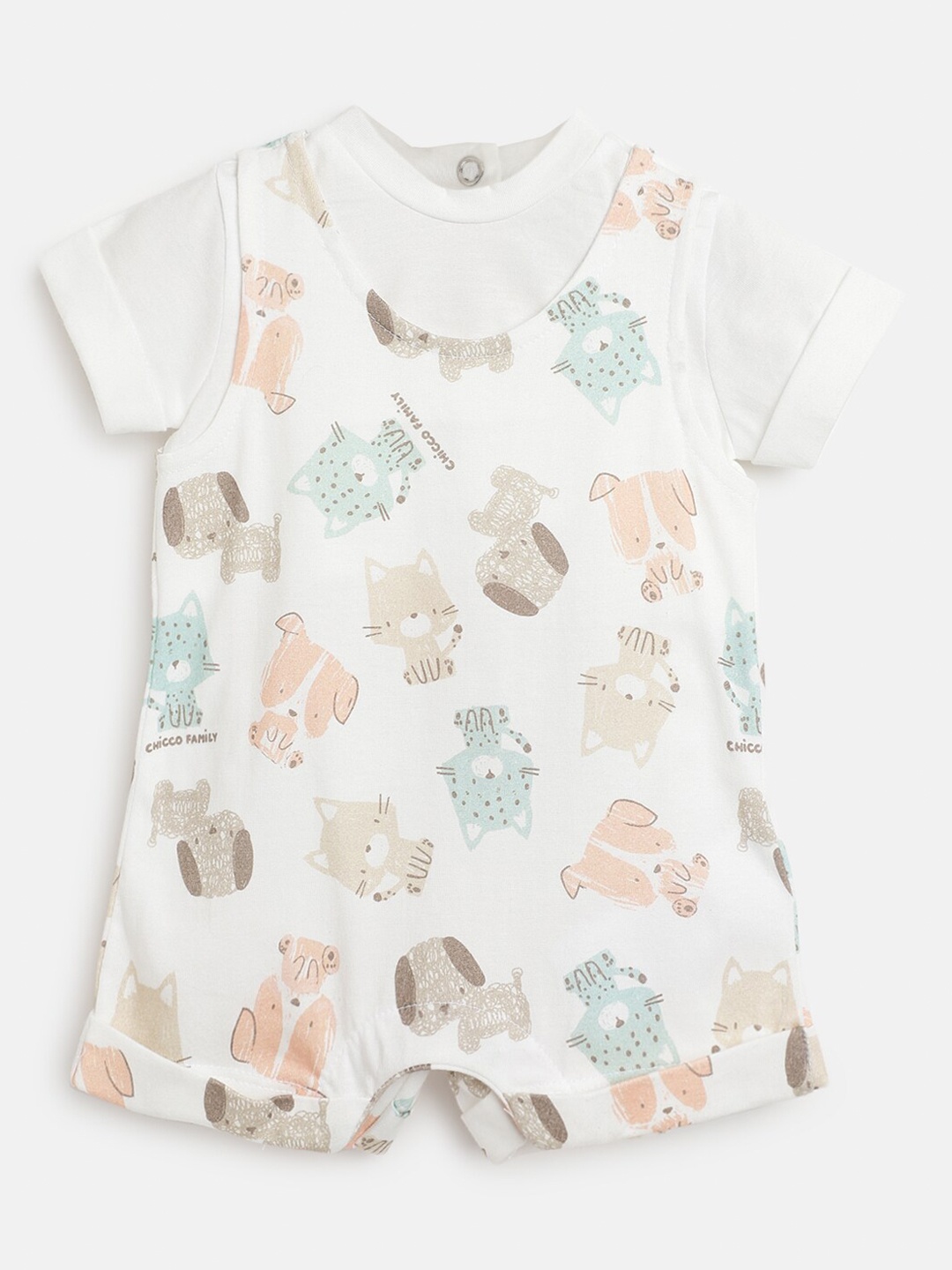 

Chicco Infants Printed Pure Cotton Rompers, White