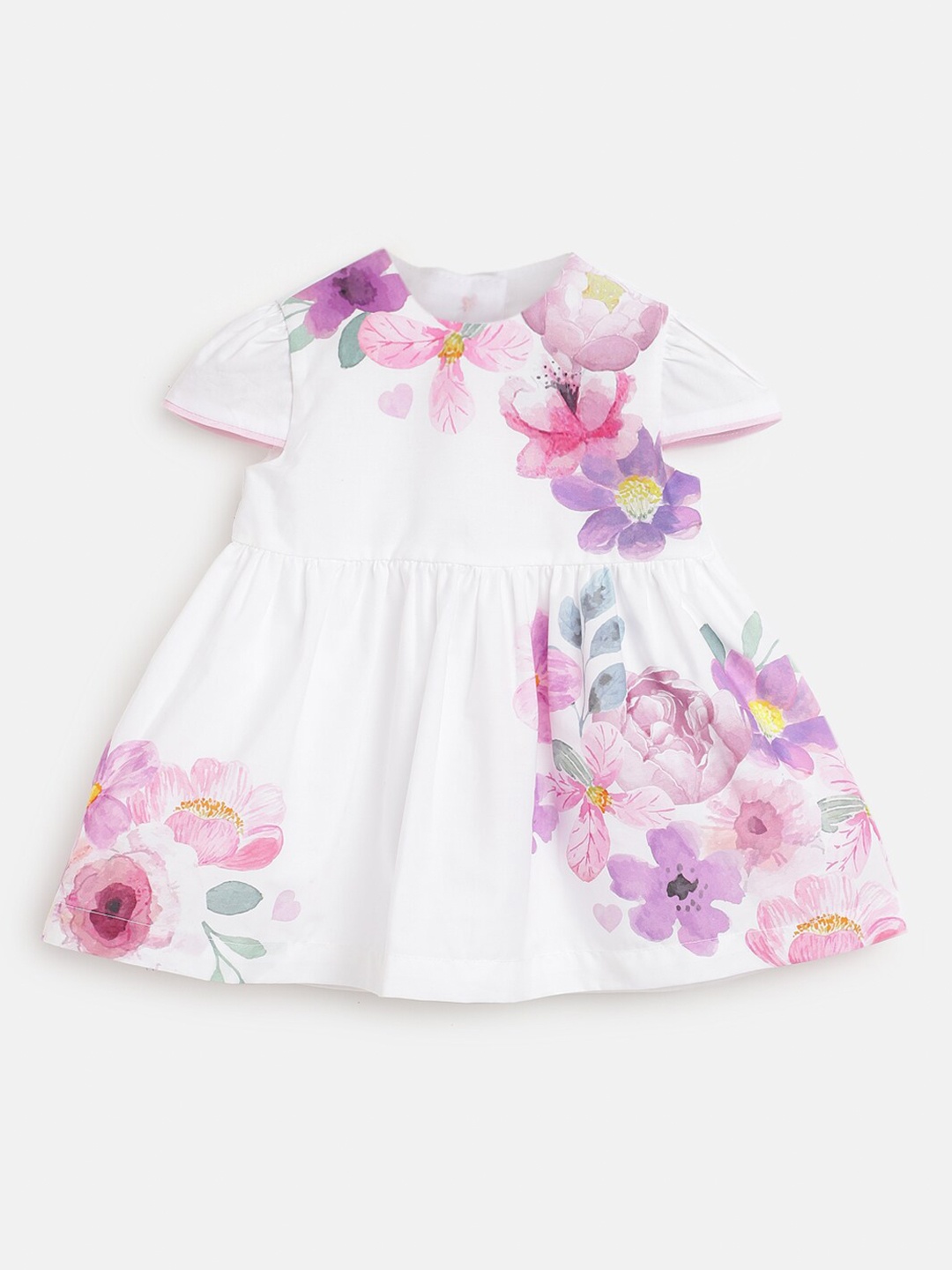 

Chicco Girls Floral Printed Round Neck Cotton Fit & Flare Dress, White