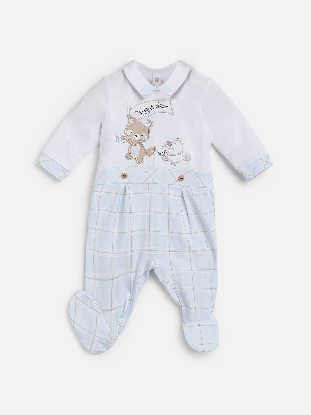 

Chicco Infant Boys Printed Shirt Collar Sleepsuit, Blue