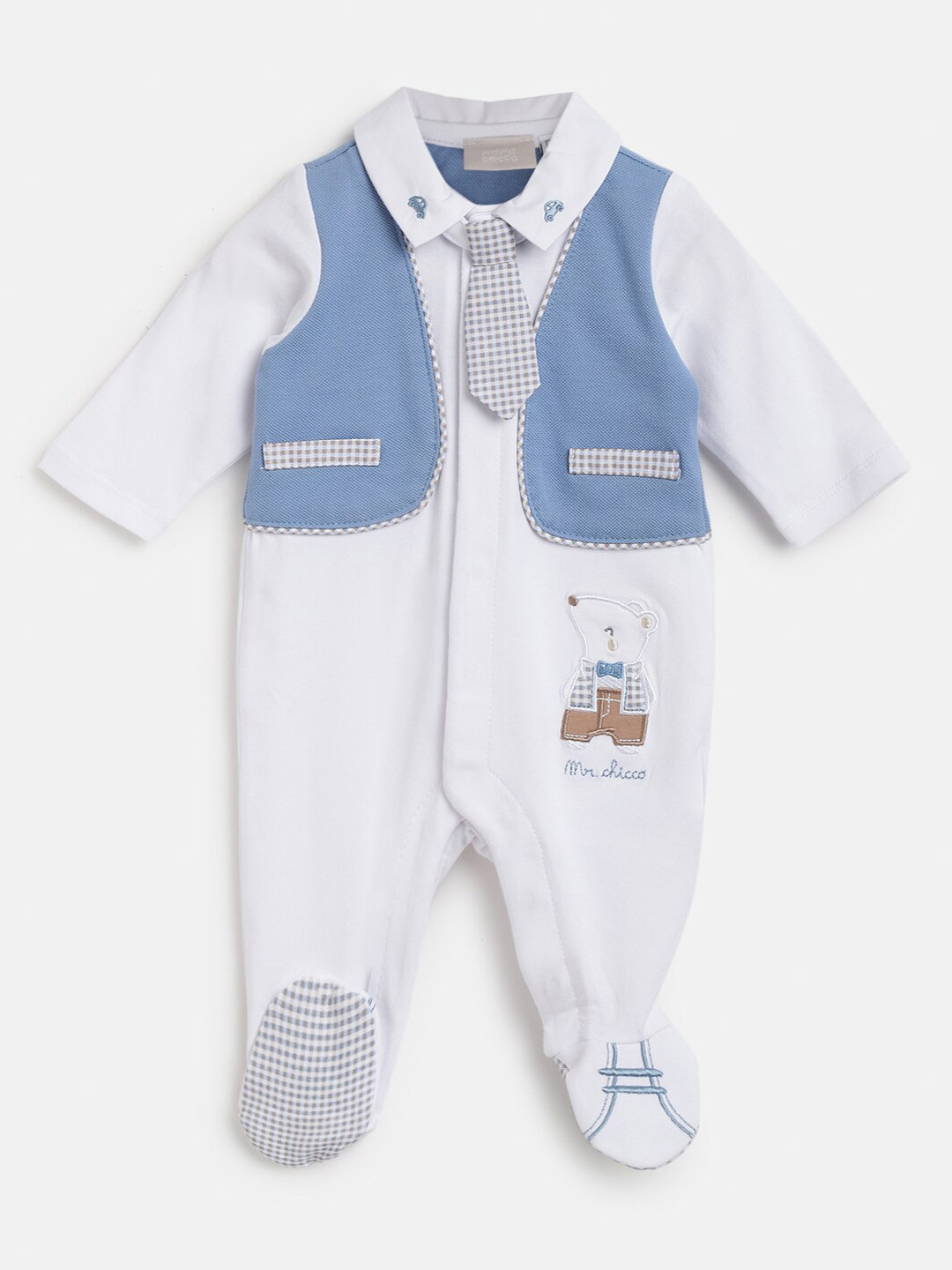 

Chicco Infant Boys Printed Shirt Collar Sleepsuit, White