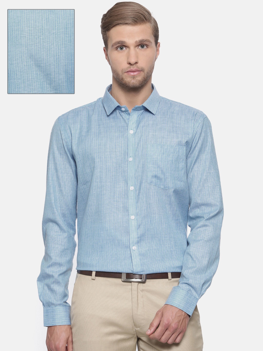 

Excalibur Men Blue Slim Fit Striped Formal Shirt