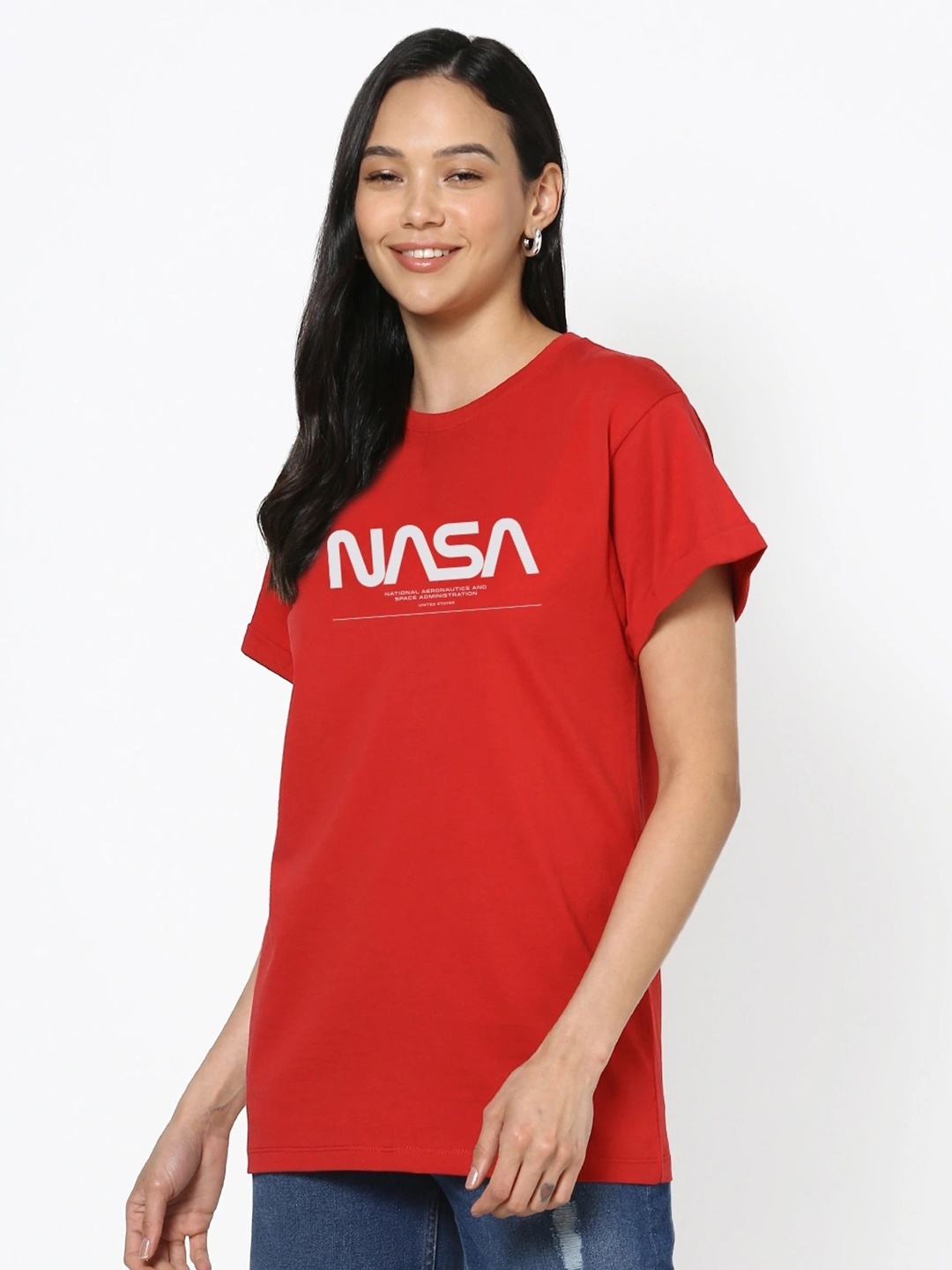 

Bewakoof Official Nasa Merchandise Spaced NASA Graphic Printed Oversized T-shirt, Red