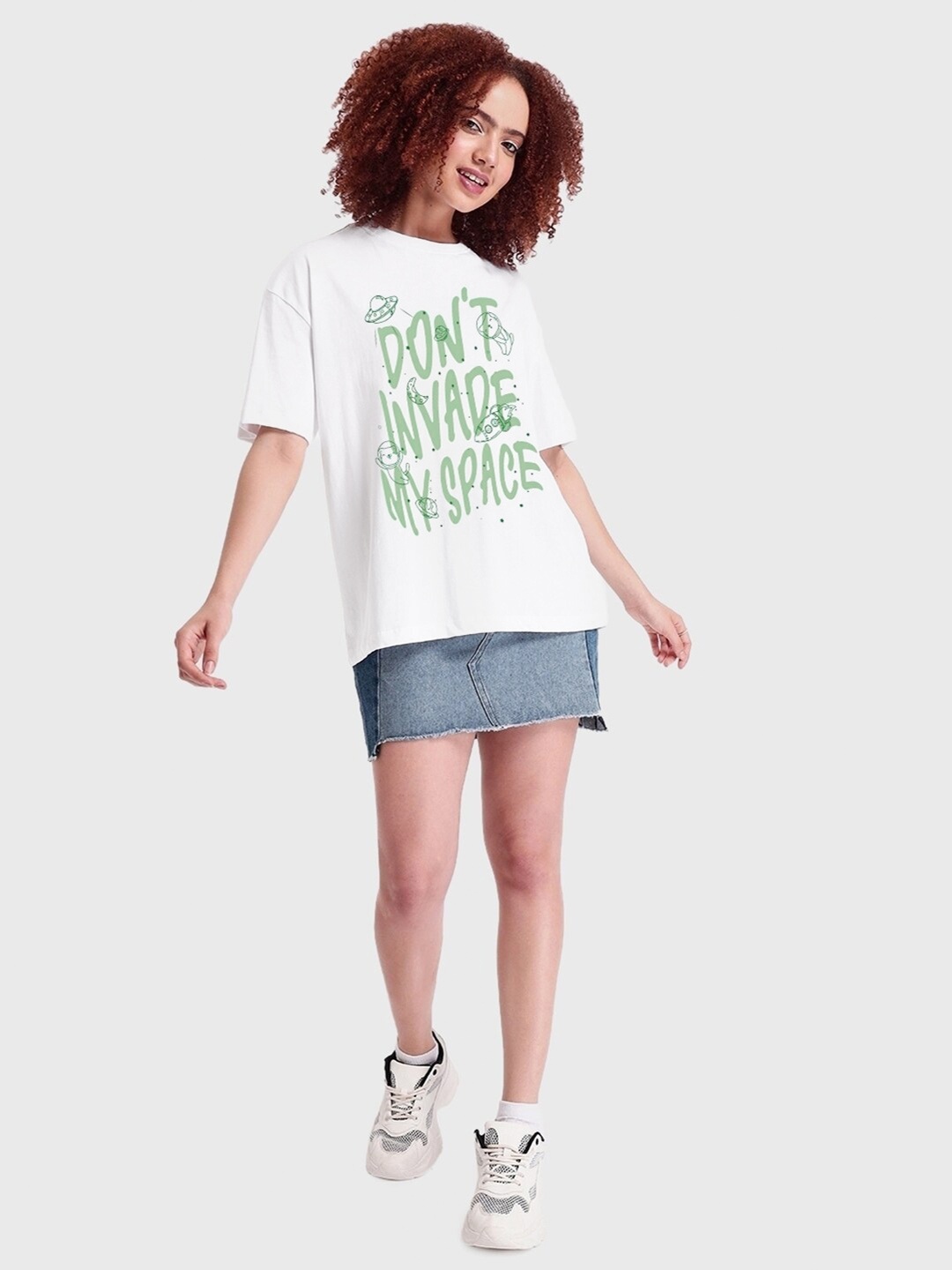 

Bewakoof Printed Cotton Round Neck Oversized Casual T-shirt, White