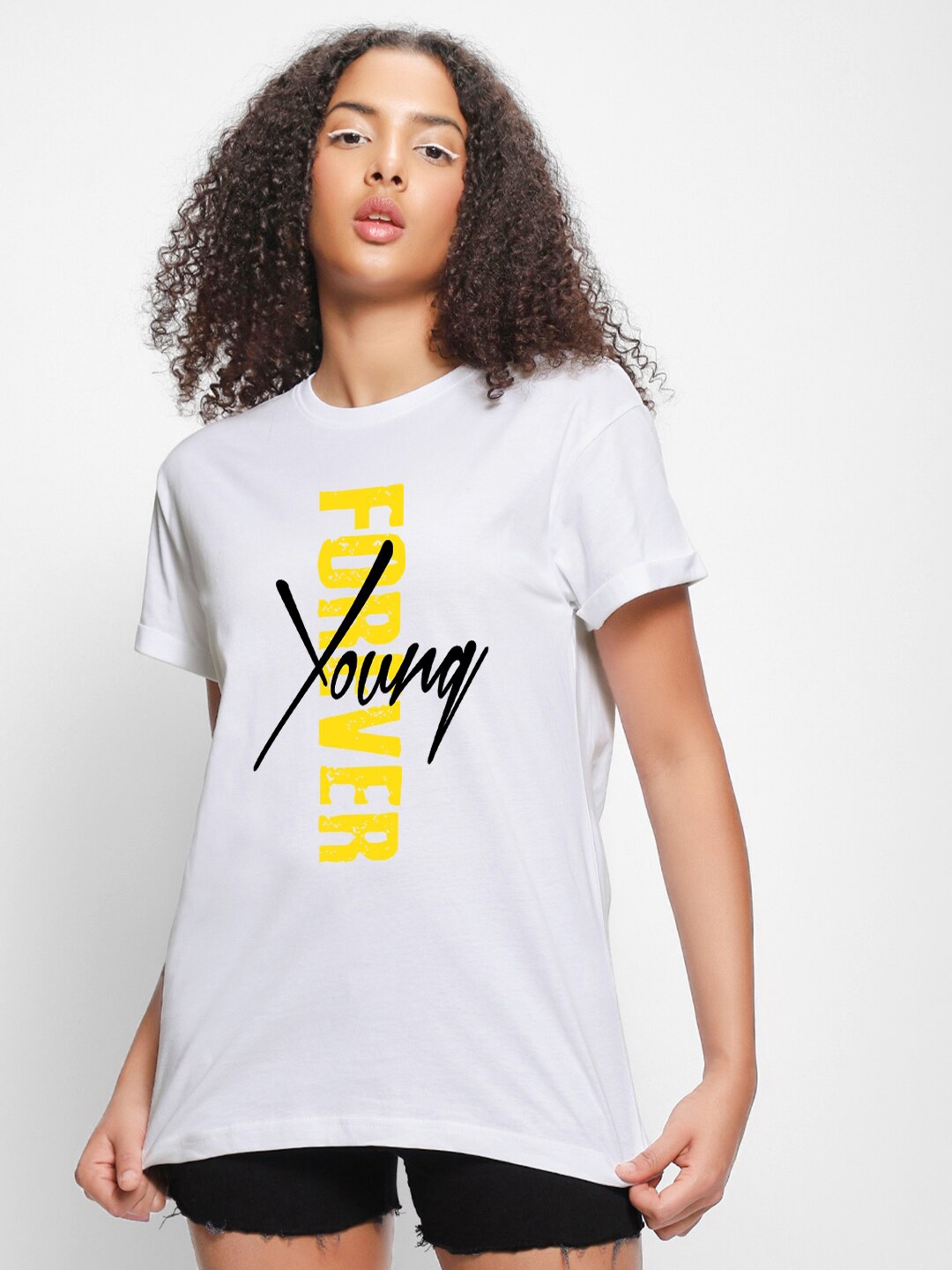 

Bewakoof Printed Cotton Round Neck Relaxed Fit Casual T-shirt, White