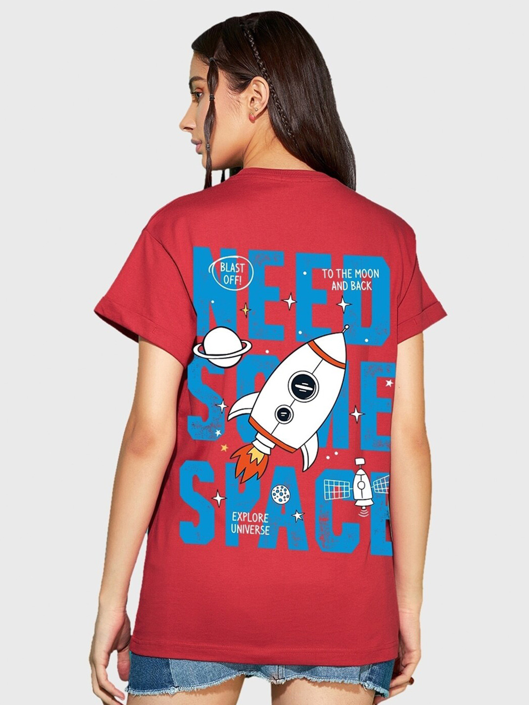 

Bewakoof Printed Cotton Round Neck Relaxed Fit Casual T-shirt, Red