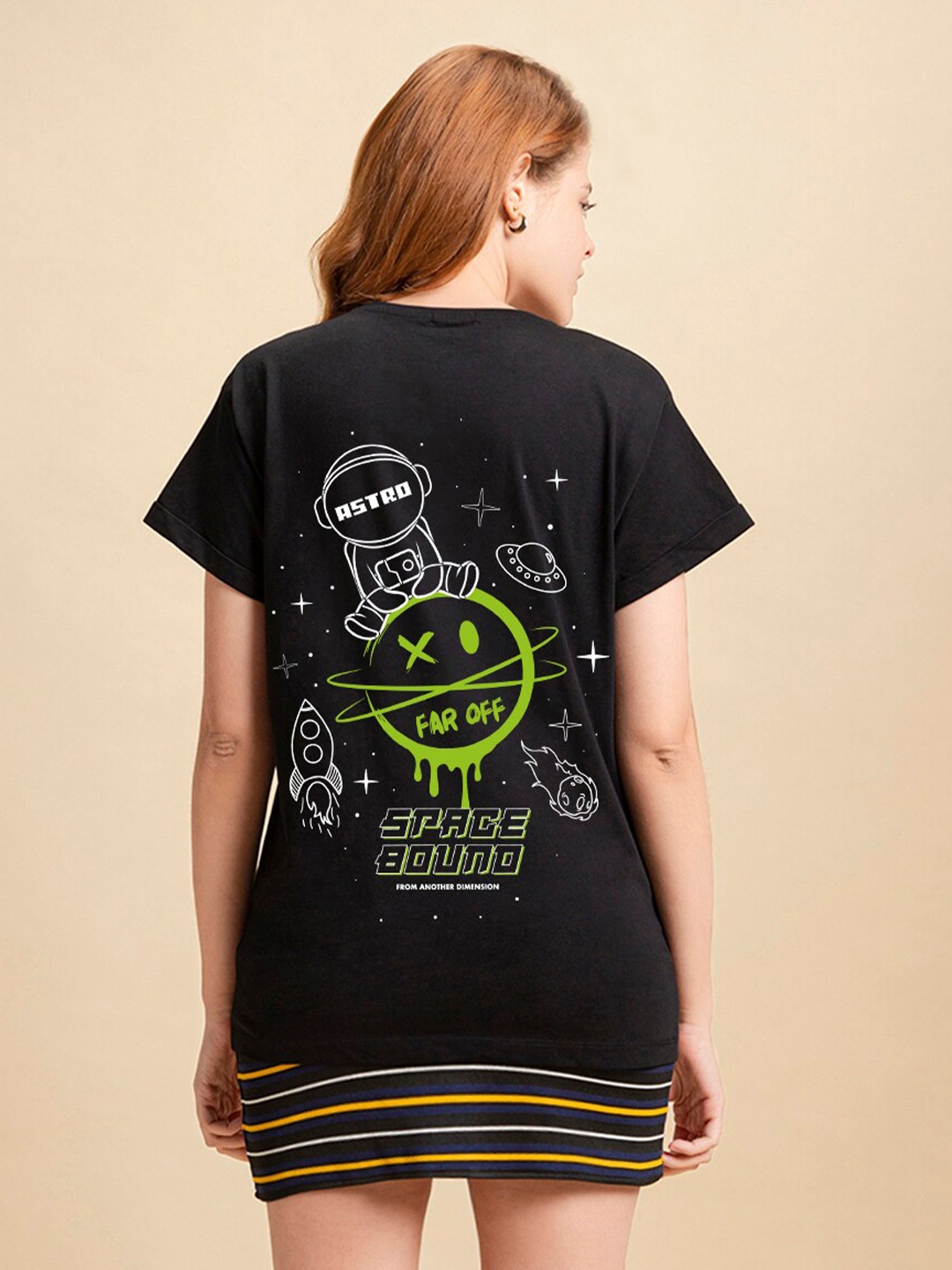 

Bewakoof Printed Cotton Round Neck Relaxed Fit Casual T-shirt, Black