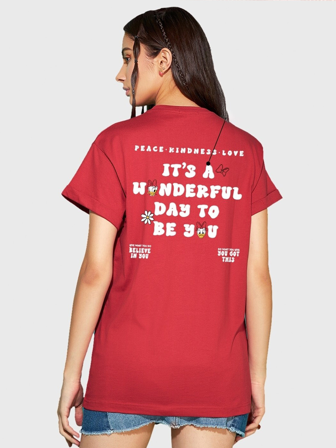 

Bewakoof Printed Cotton Round Neck Relaxed Fit Casual T-shirt, Red