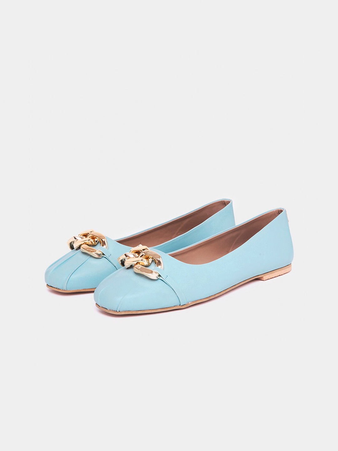 

Styli Buckled Round Toe Slip On Ballerinas, Blue