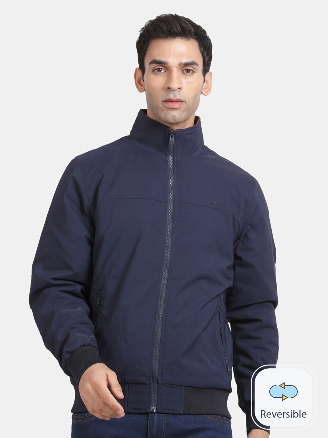 

t-base Mock Collar Reversible Bomber Jacket, Blue