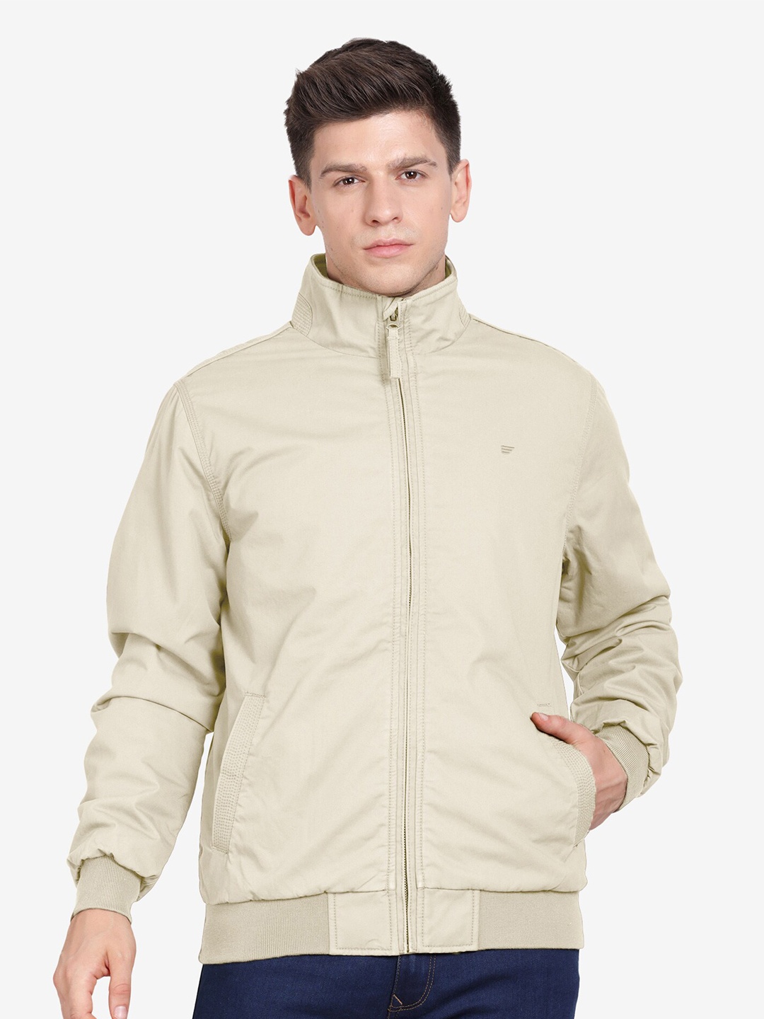 

t-base Mock Collar Insulator Pure Cotton Bomber Jacket, Cream
