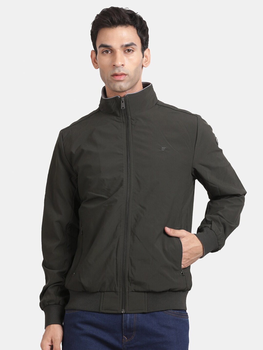 

t-base Stand Collar Lightweight Bomber Jacket, Olive