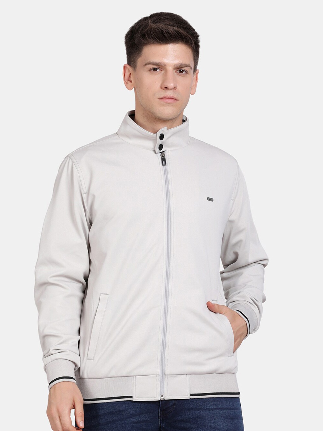 

t-base Stand Collar Insulator Bomber Jacket, Grey