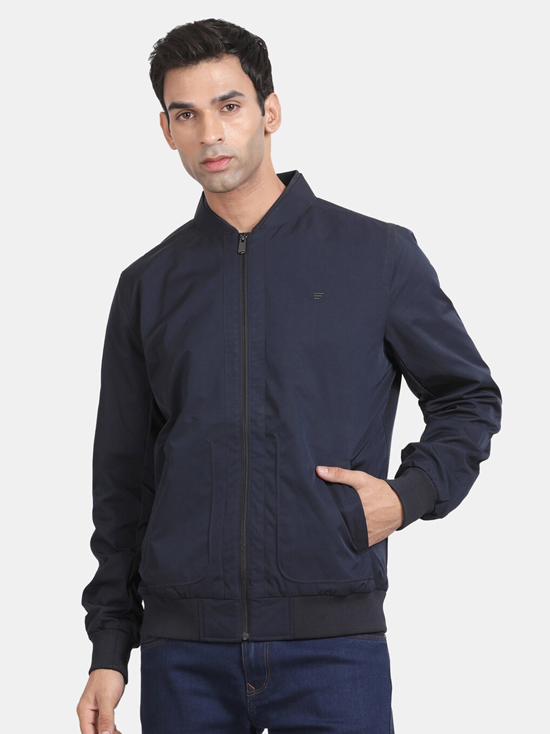 

t-base Stand Collar Lightweight Bomber Jacket, Blue