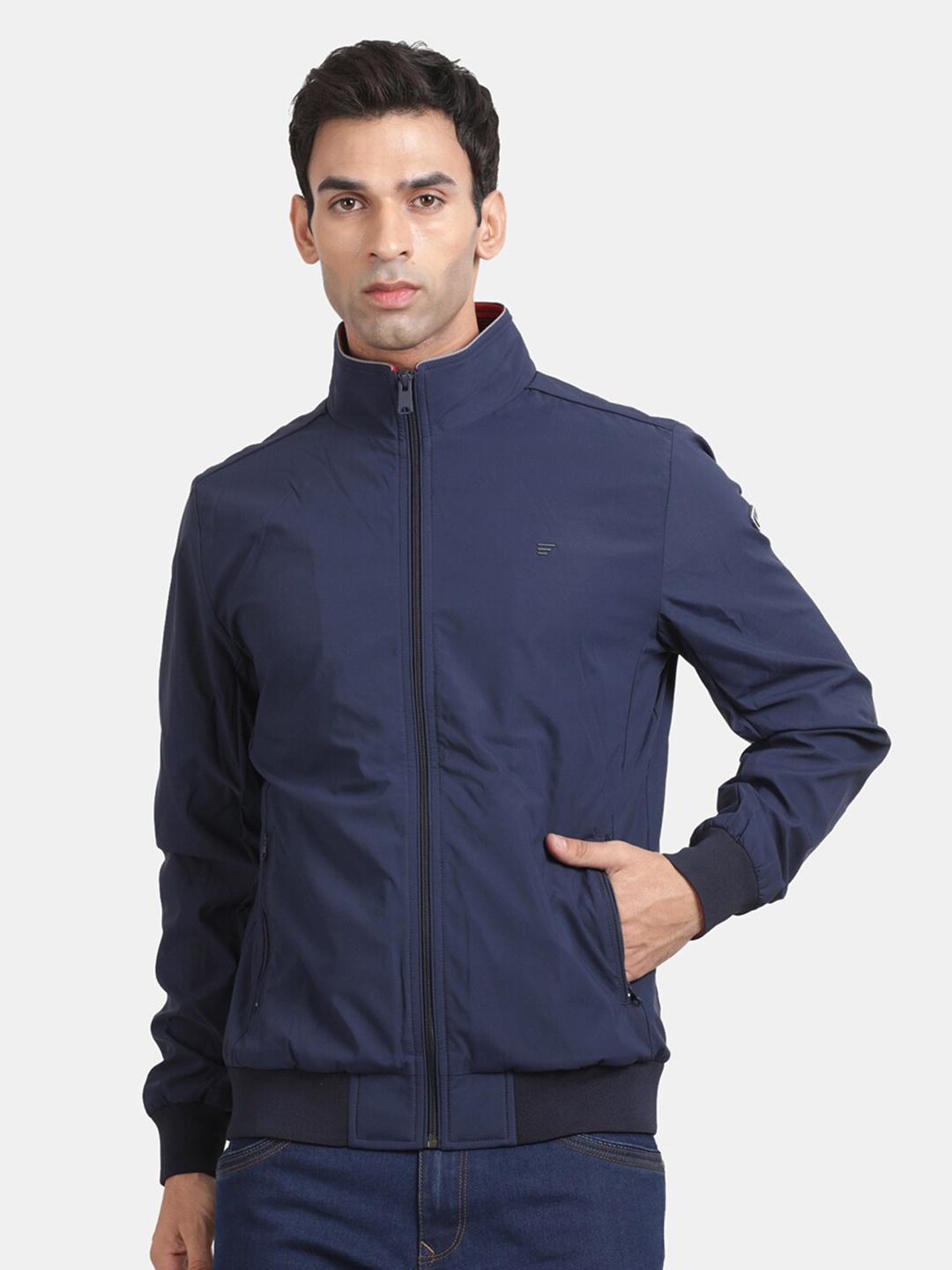

t-base Mock Collar Lightweight Bomber Jacket, Blue