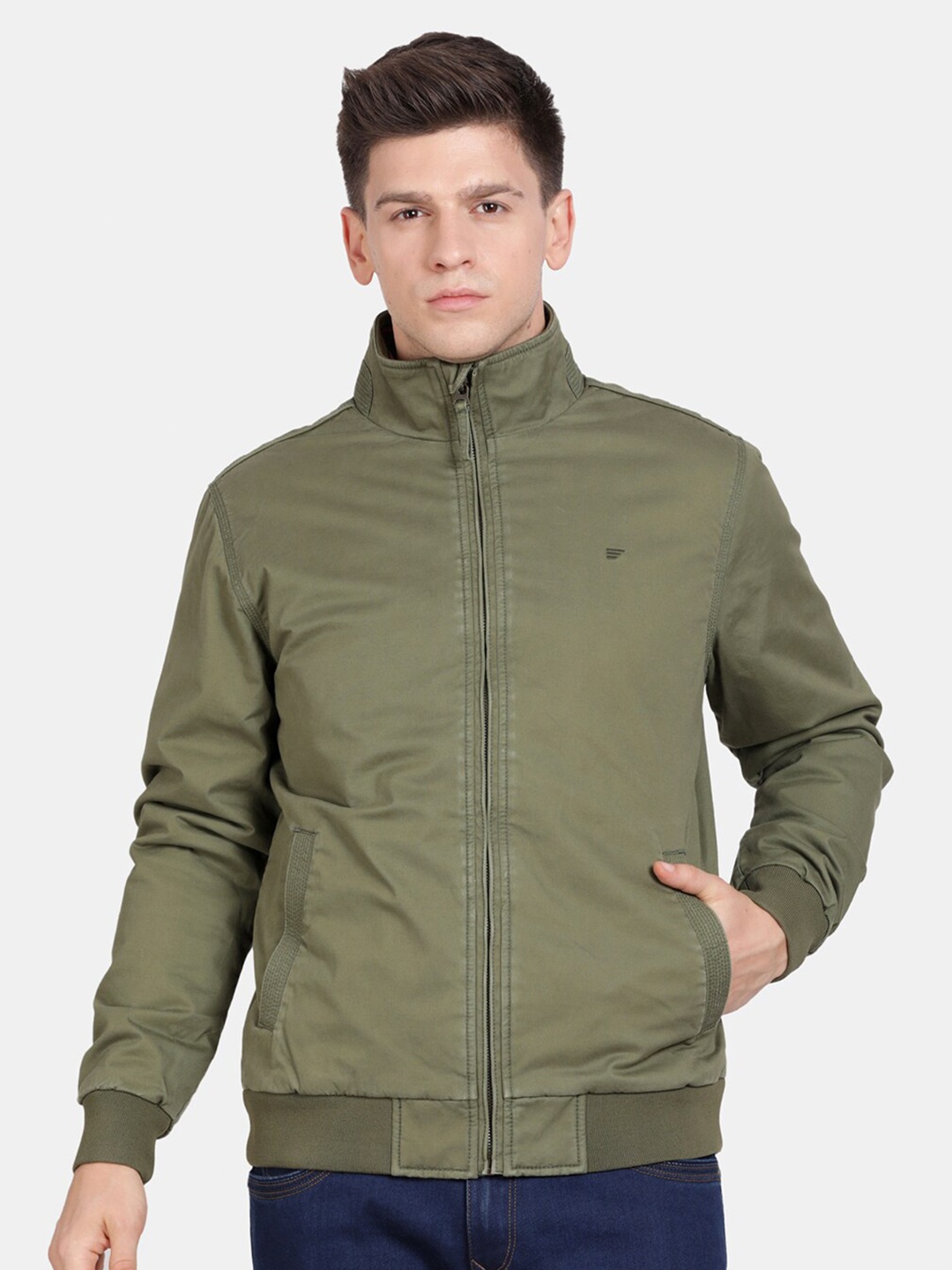 

t-base Mock Collar Insulator Cotton Bomber Jacket, Beige