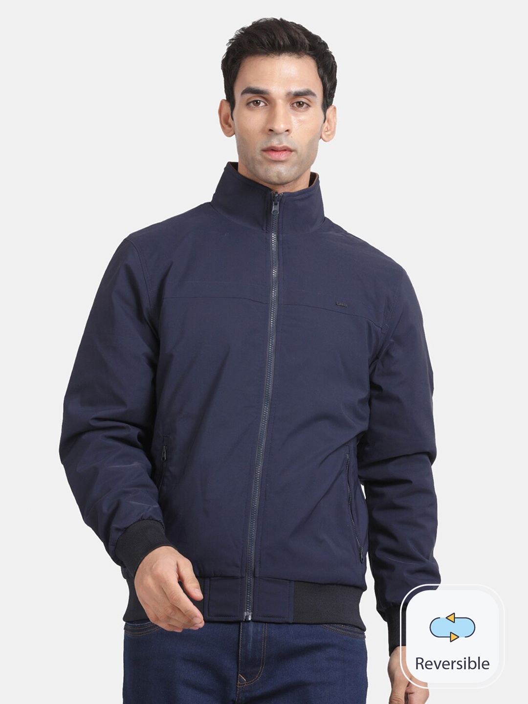 

t-base Mock Collar Reversible Bomber Jacket, Blue