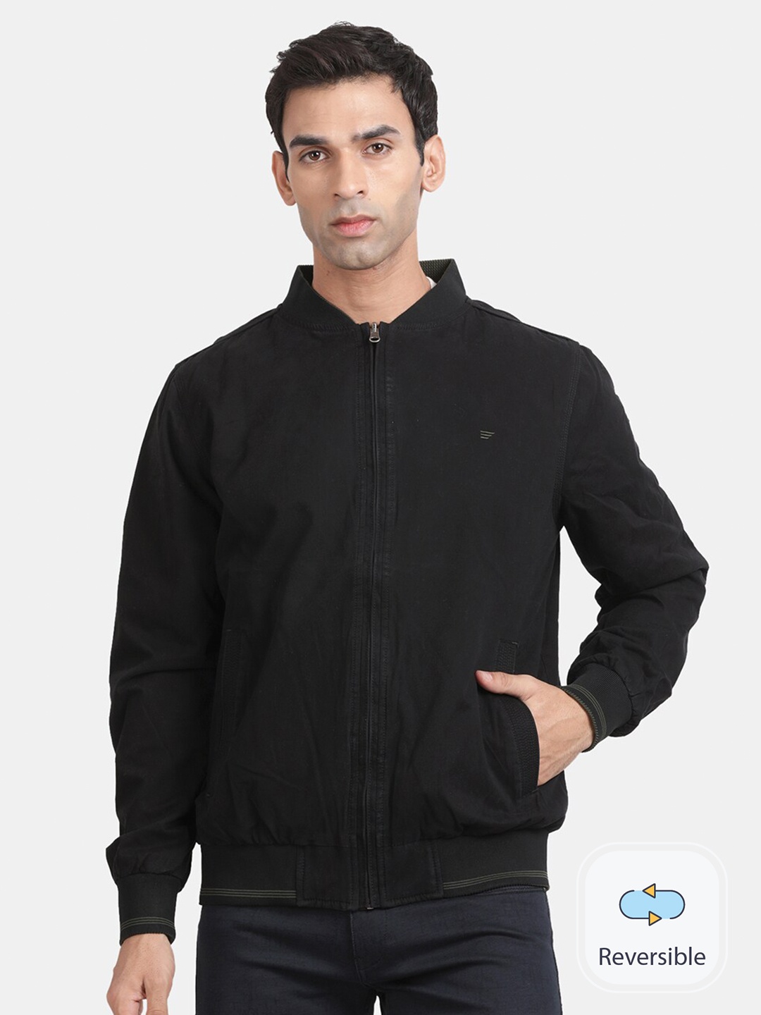 

t-base Mock Collar Reversible Bomber Jacket, Black