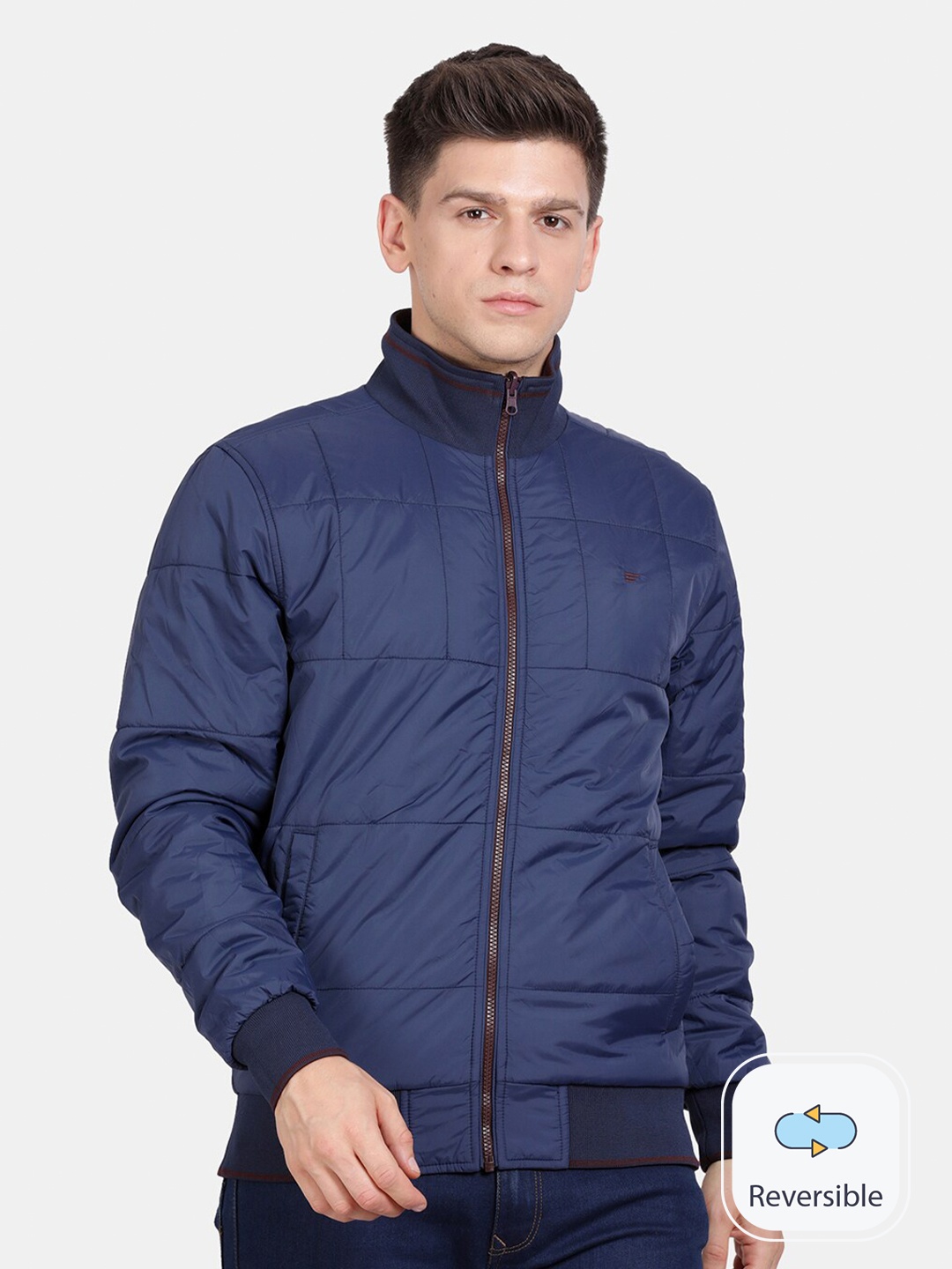 

t-base Mock Collar Reversible Padded Jacket, Blue