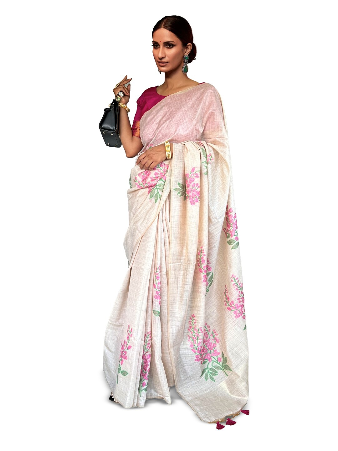

NK Textiles Floral Printed Muga Saree, Pink