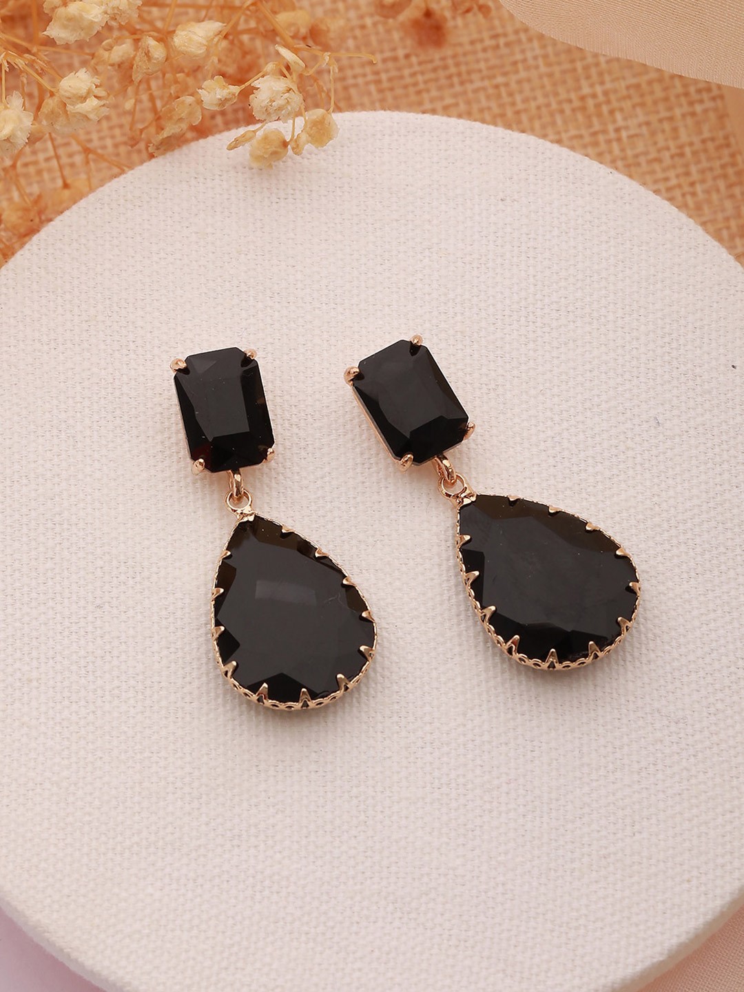 

Jazz and Sizzle Stone Studded Teardrop Shaped Drop Earrings, Black