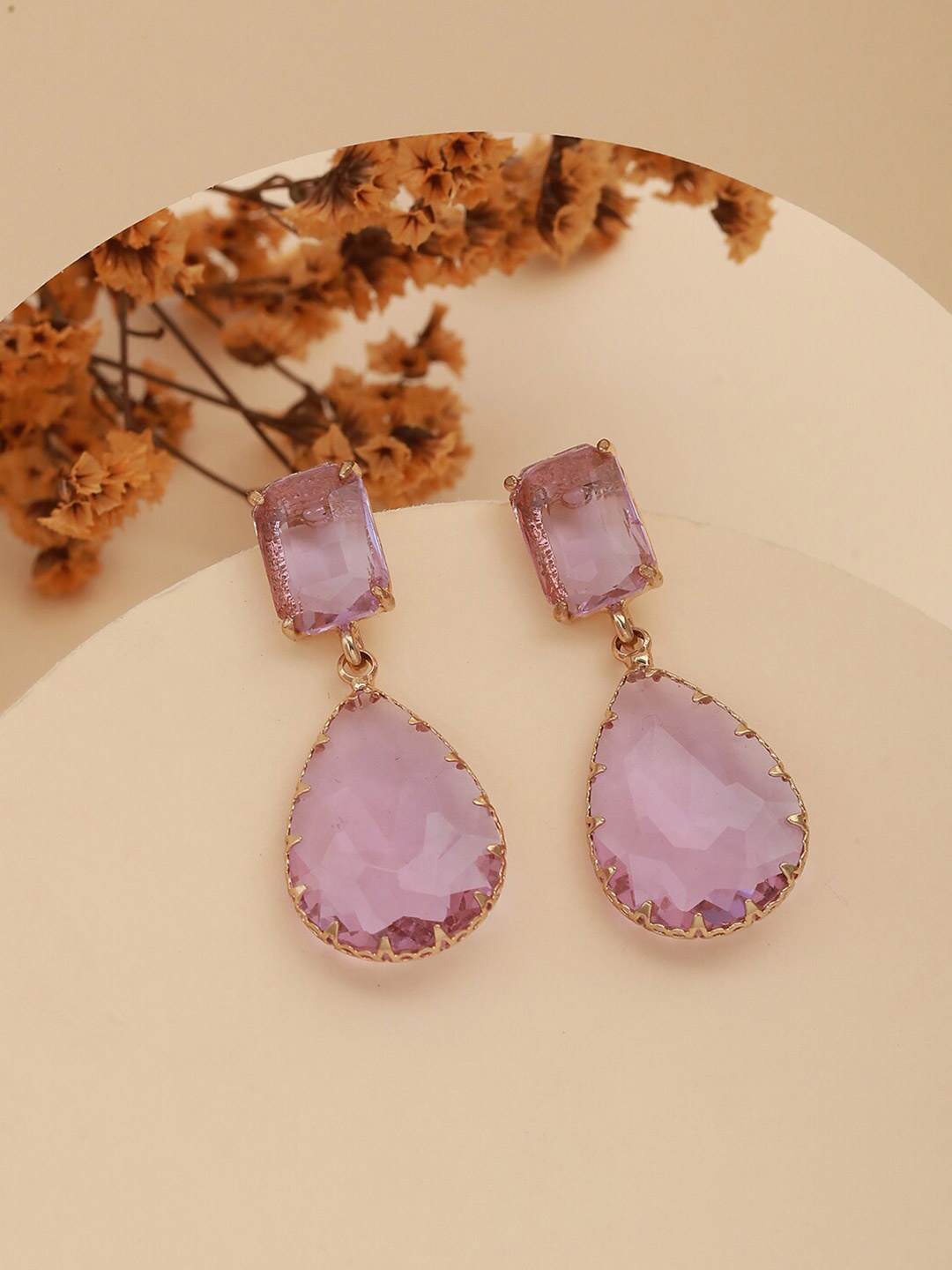 

Jazz and Sizzle Stone Studded Teardrop Shaped Drop Earrings, Purple