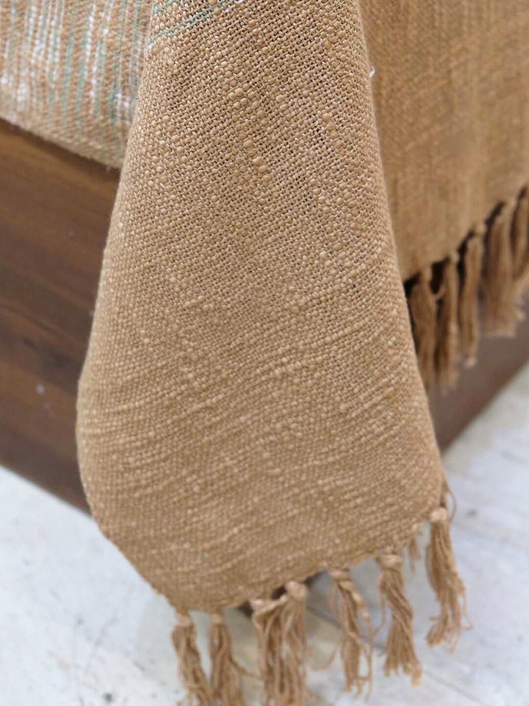 

DESIGN GAATHA Brown Woven-Design Cotton Double King Bed Cover