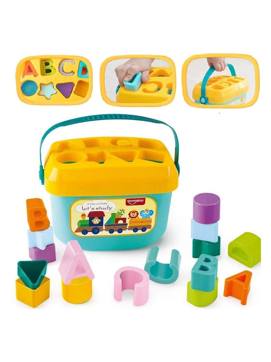 OPINA Kids 16 Pcs First Shape Sorting Blocks, Yellow