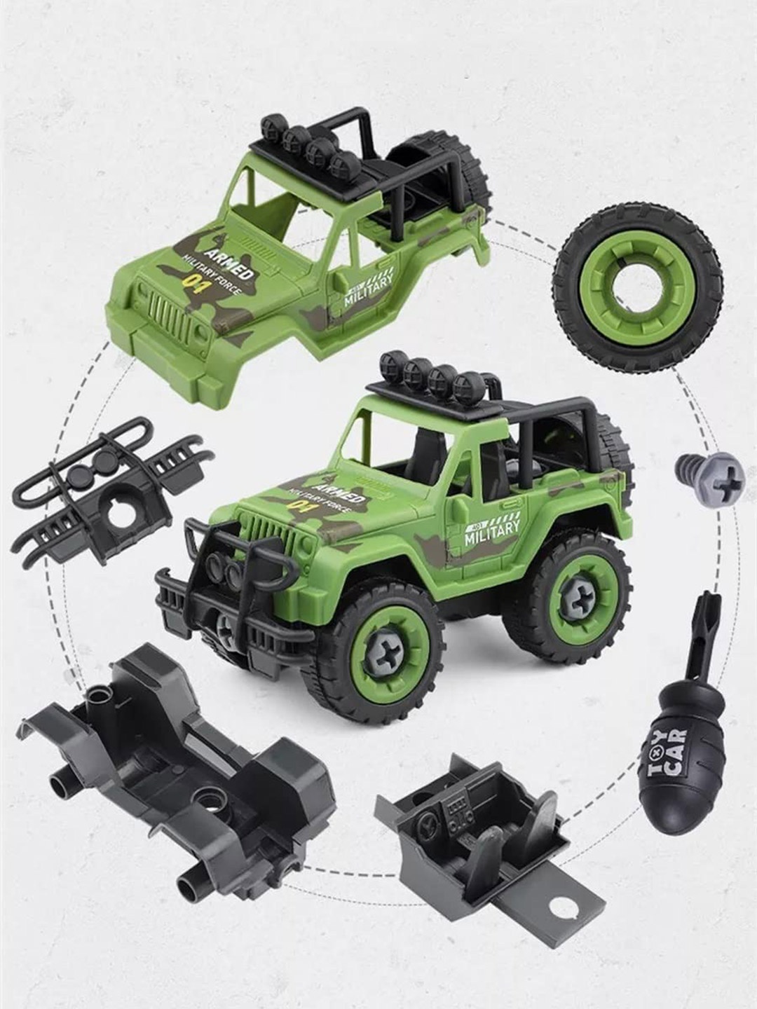 

OPINA Kids Military Army Foldable Vehicles Toy With Screwdriver, Green