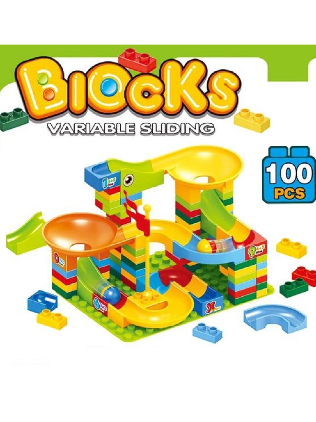 

OPINA Kids Marble Run Race Track Building Blocks & Brick Educational Toy, Yellow