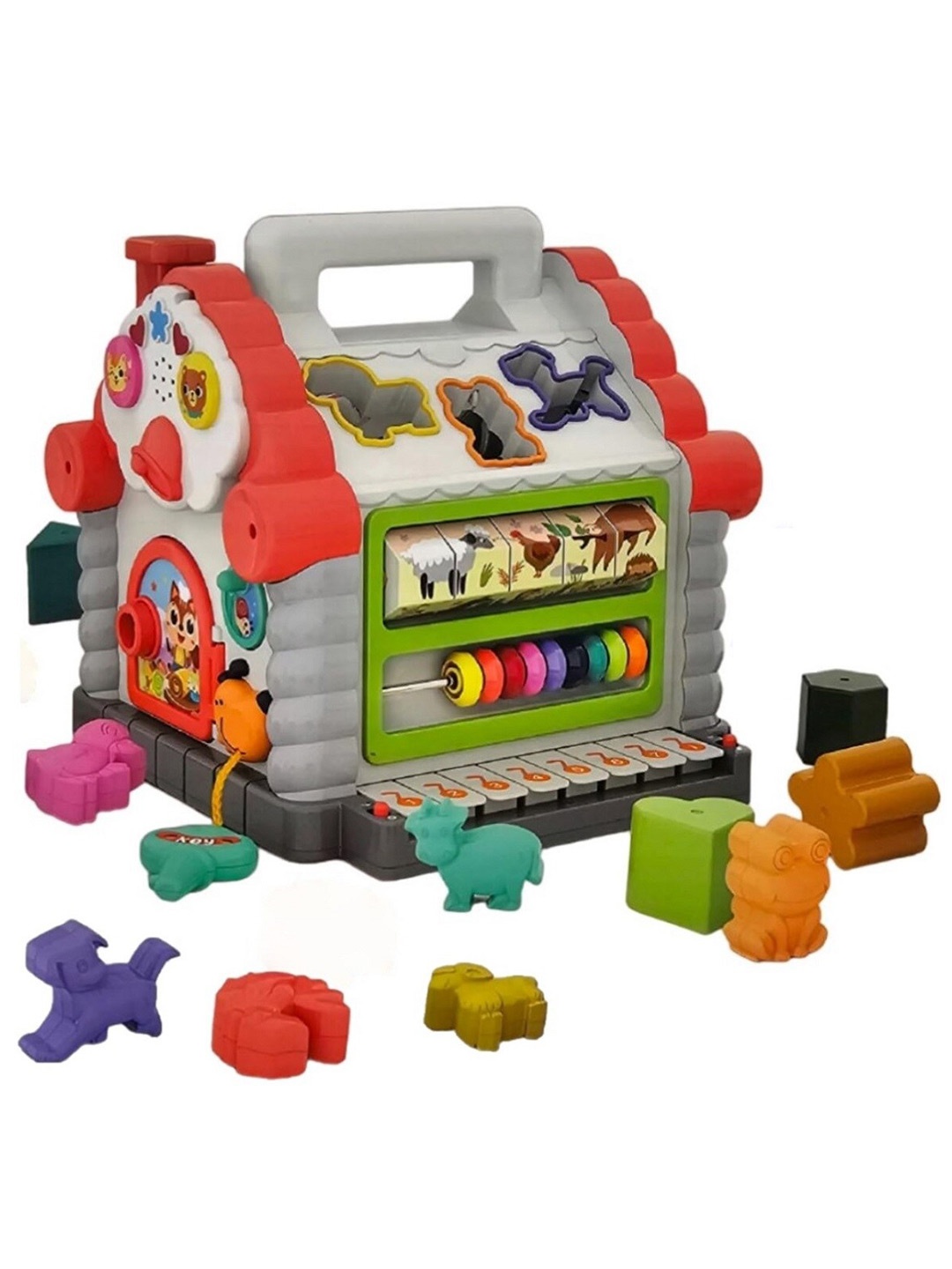 

OPINA Xylophone Musical School Bus With Shape Sorter Toy, Red