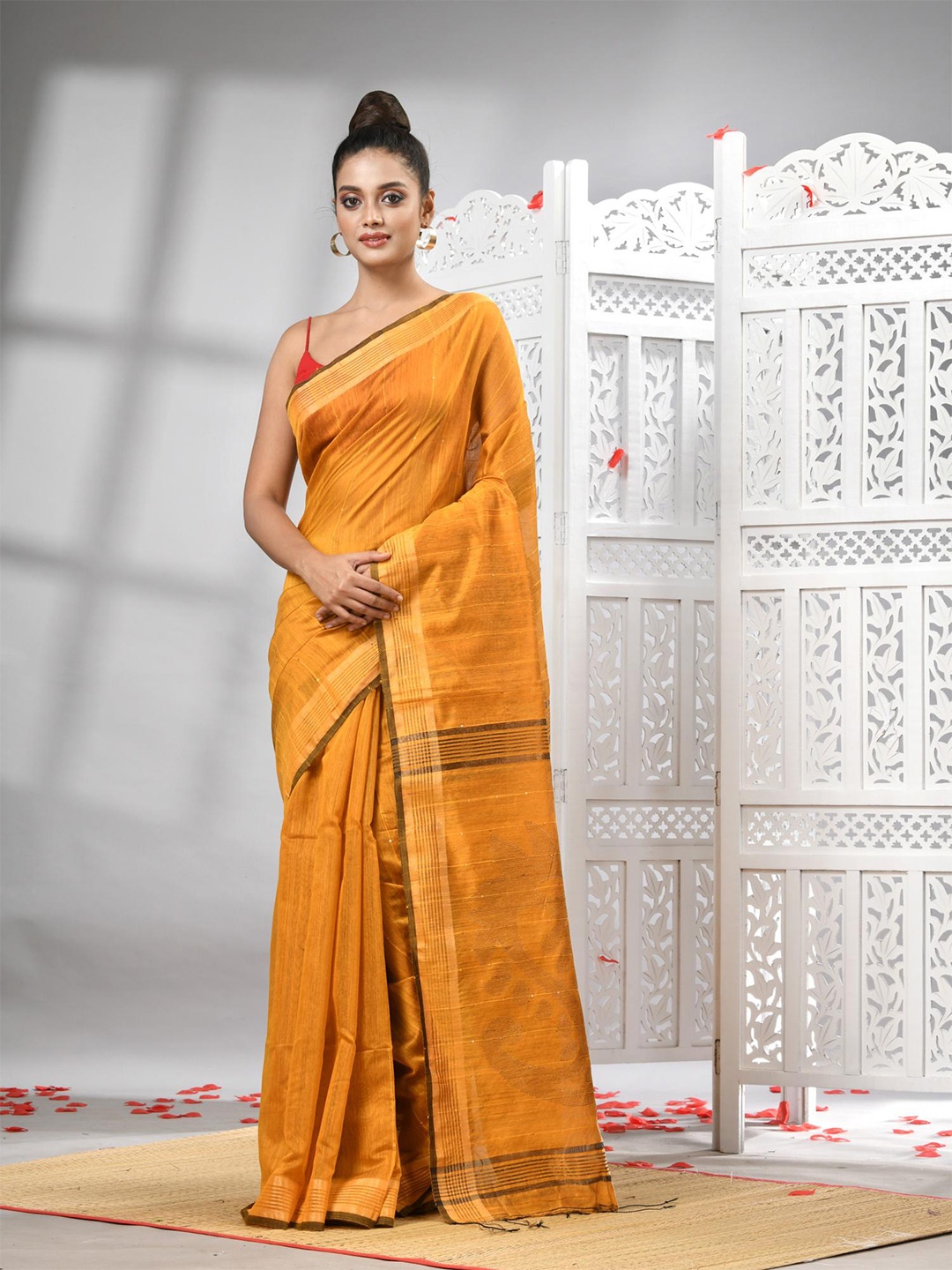 

Angoshobha Striped Woven Design Saree, Yellow
