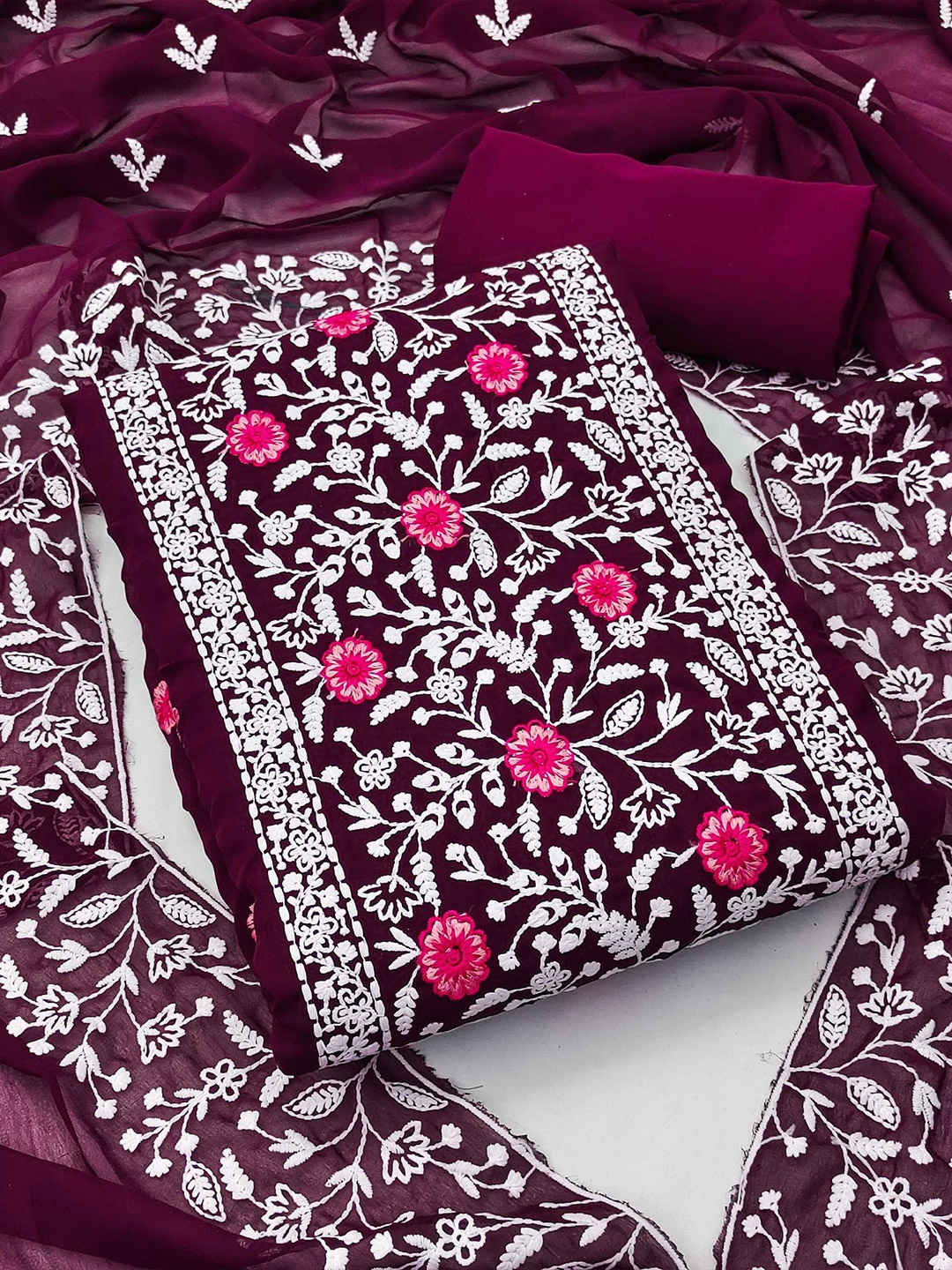 

KALINI Ethnic Motifs Embroidered Thread Work Detailed Unstitched Dress Material, Purple