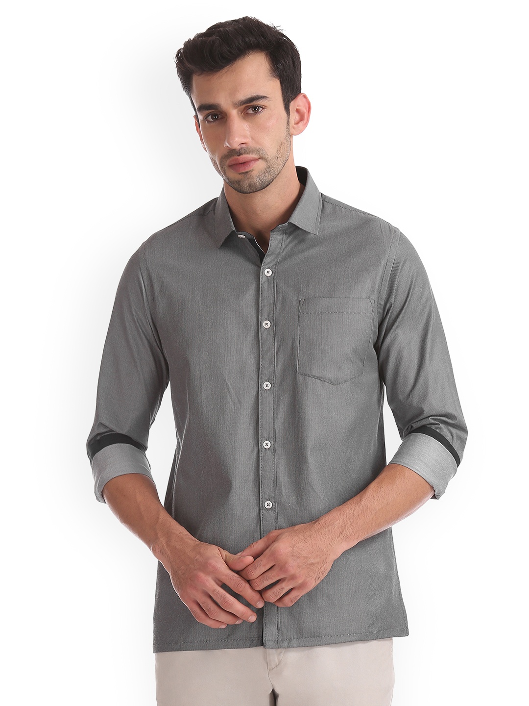 

Excalibur Men Grey Slim Fit Self Design Casual Shirt