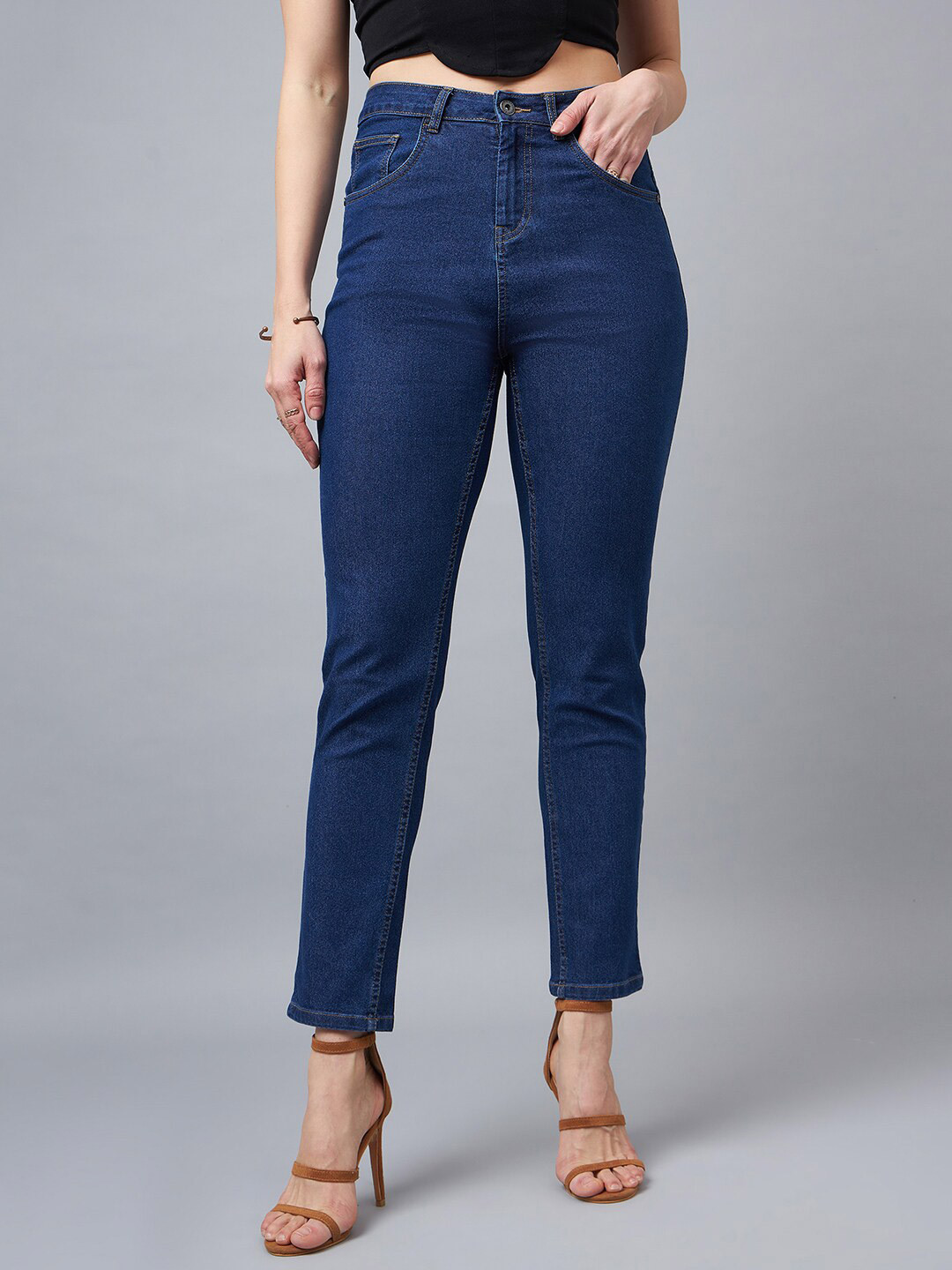 

Chemistry Women Comfort Boyfriend Fit High-Rise Clean Look Stretchable Jeans, Blue