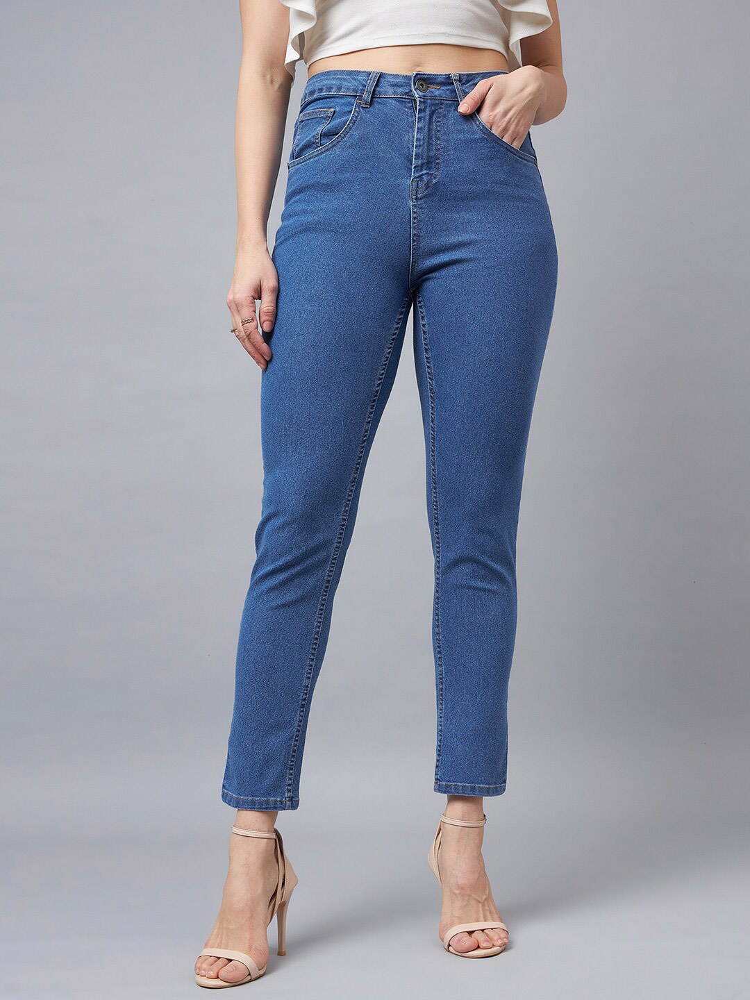 

Chemistry Women Comfort Boyfriend Fit High-Rise Clean LOOK Stretchable Jeans, Blue