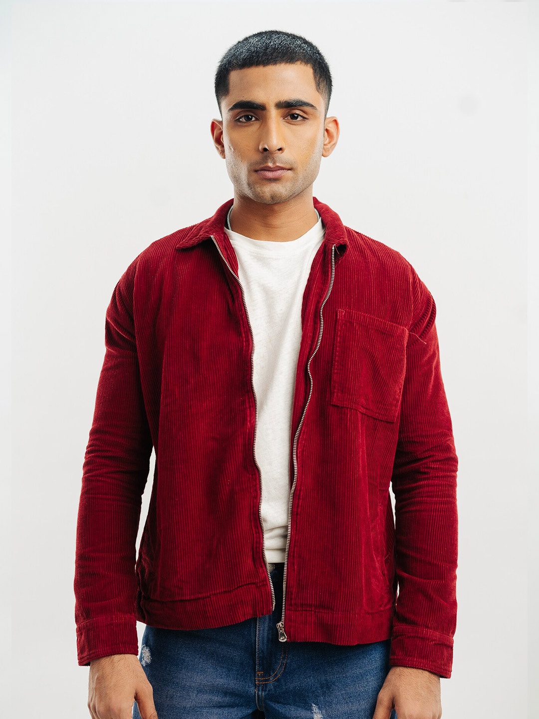 

FREAKINS Spread Collar Corduroy Cotton Tailored Jacket, Red