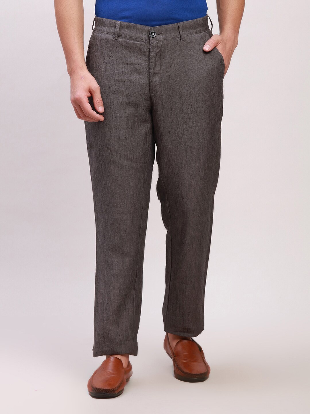 

ColorPlus Men Mid Rise Linen Chinos, Grey