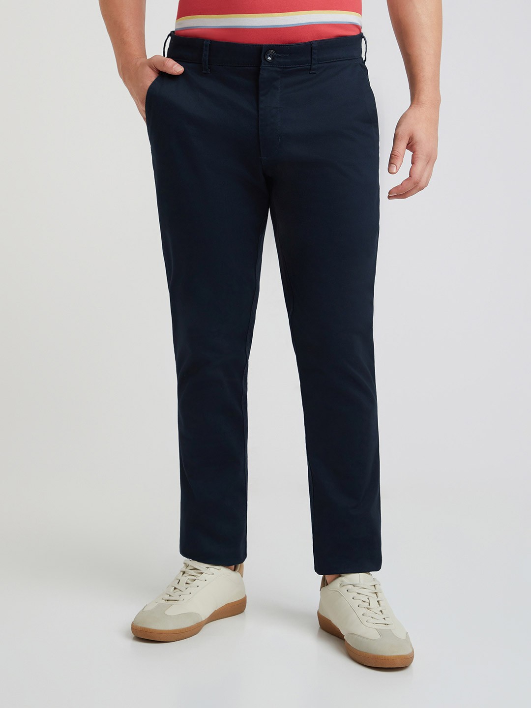 

ColorPlus Men Slim Fit Mid-Rise Chinos Trousers, Navy blue