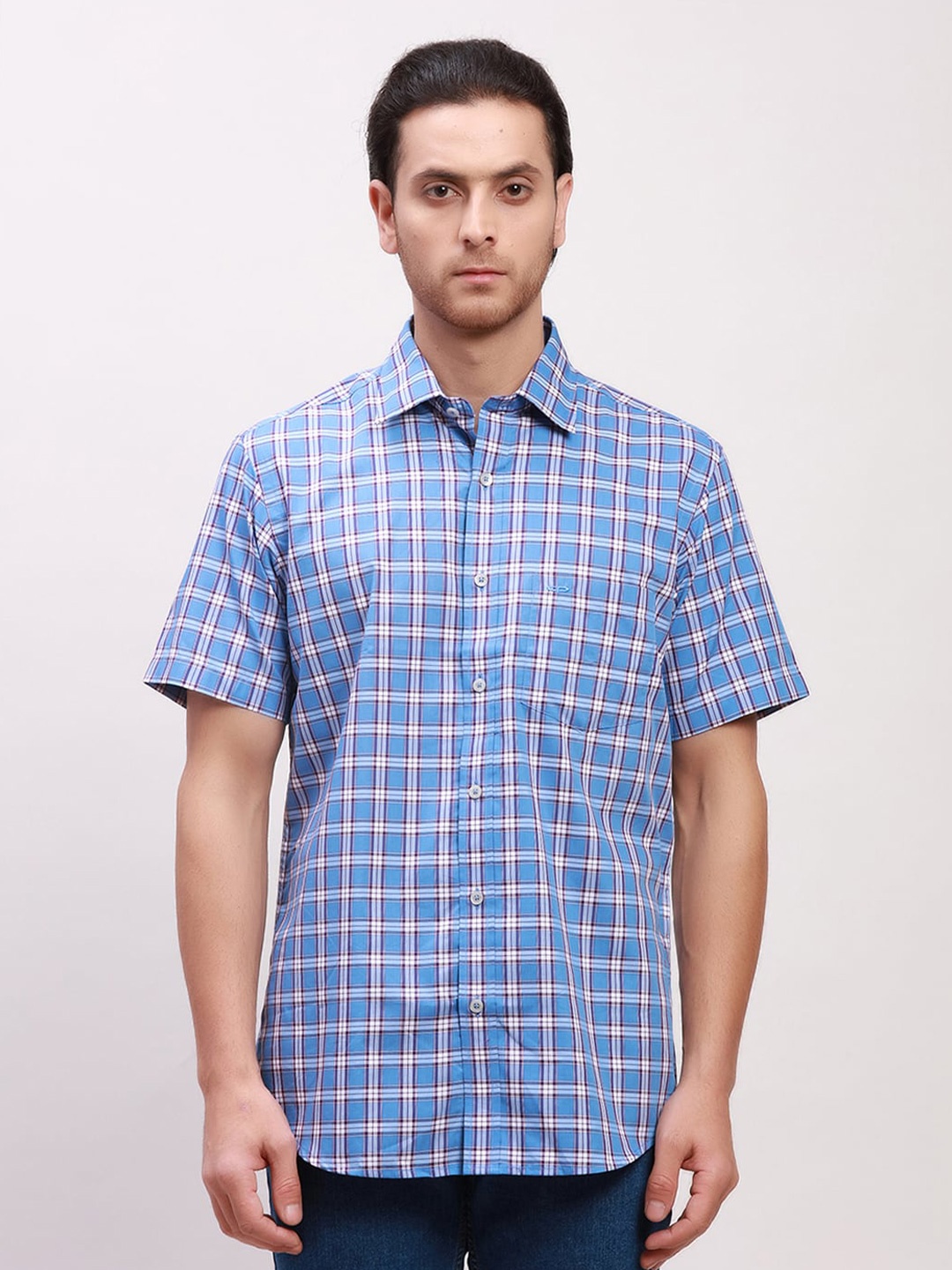 

ColorPlus Tailored Fit Opaque Checked Formal Shirt, Blue