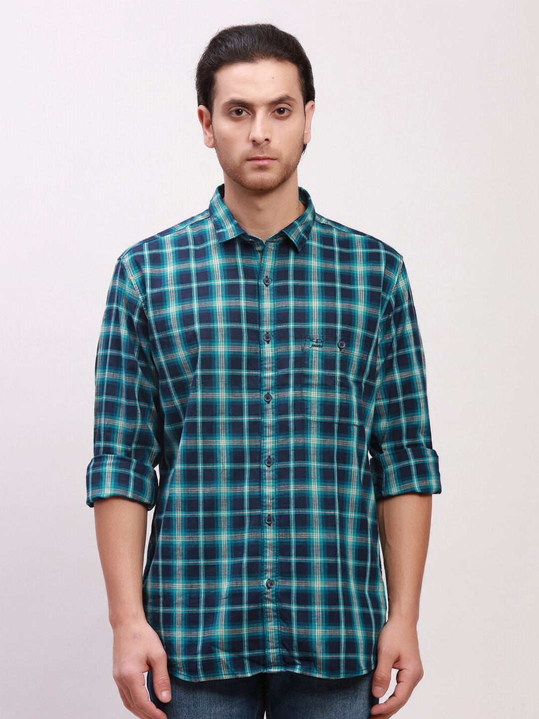 

ColorPlus Tailored Fit Tartan Checks Cotton Casual Shirt, Green