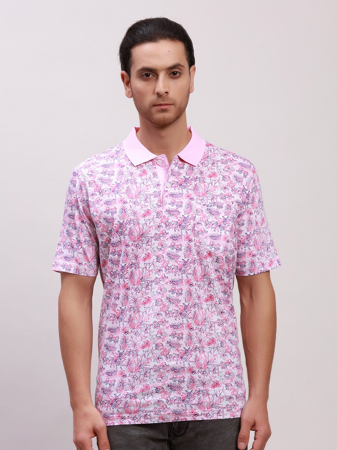 

ColorPlus Floral Printed Polo Collar Pockets T-shirt, Pink