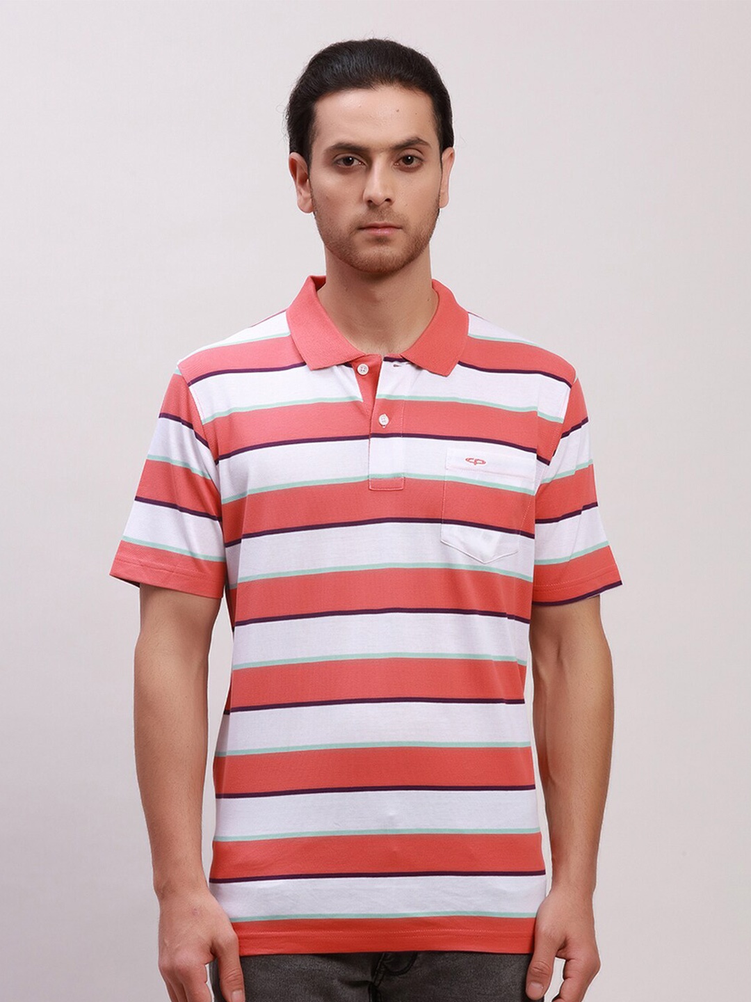 

ColorPlus Striped Polo Collar Pockets Tshirt, Orange