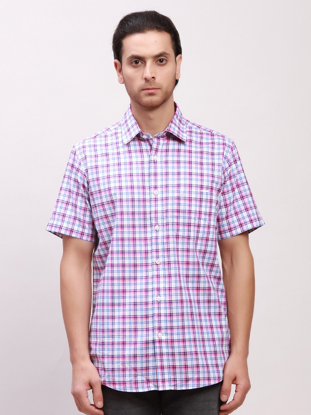 

ColorPlus Tailored Fit Cotton Checked Formal Shirt, Red