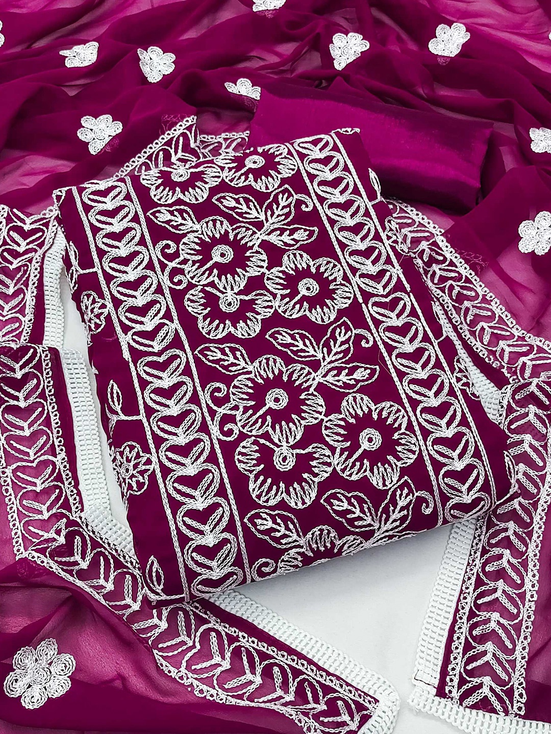 

Panzora Floral Embroidered Unstitched Dress Material, Purple