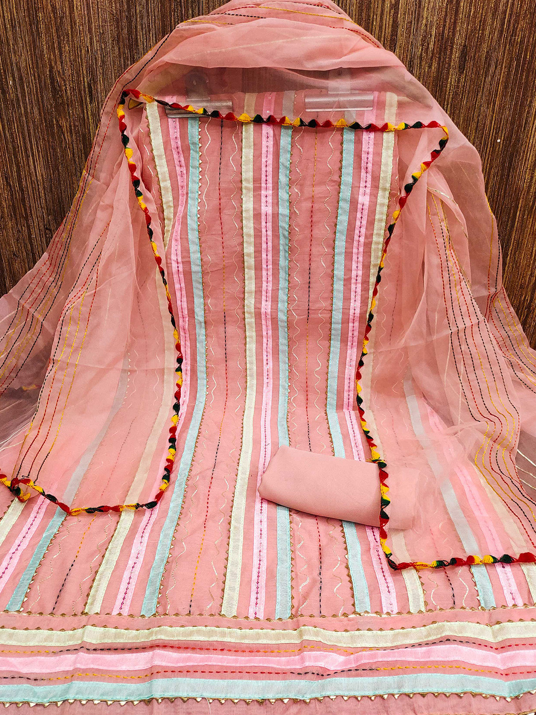 

Panzora Embellished Unstitched Dress Material, Pink