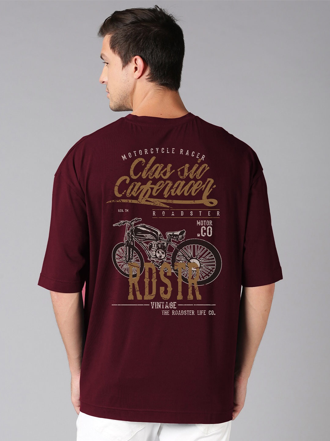 

Roadster Graphic Printed Pure Cotton Oversized T-Shirt, Burgundy