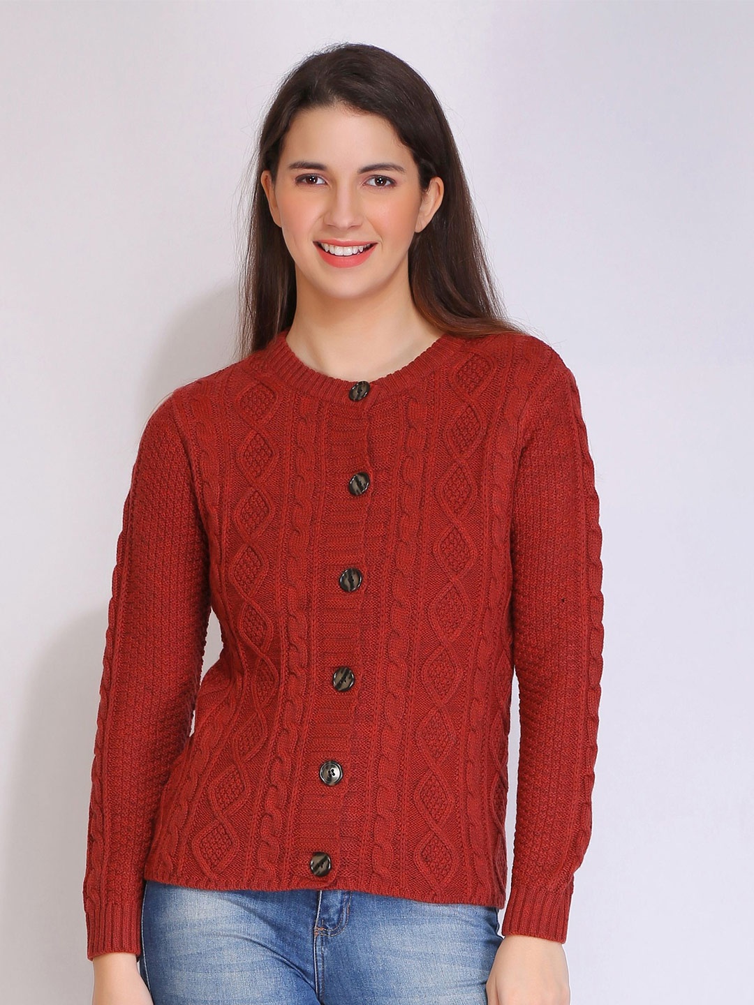 

JoE Hazel Geometric Self Design Acrylic Cardigan, Red