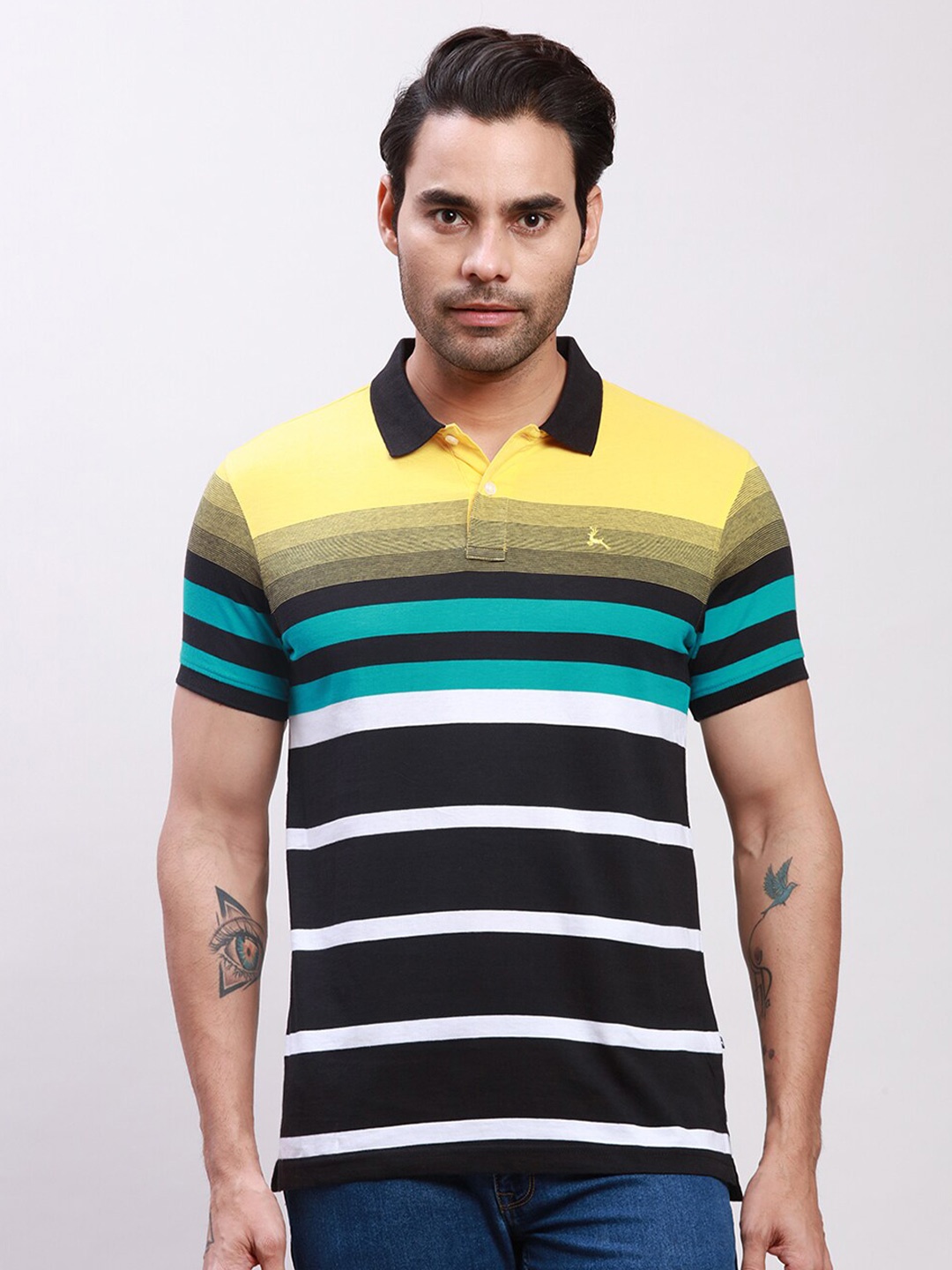 

Parx Striped Polo Collar T-shirt, Black