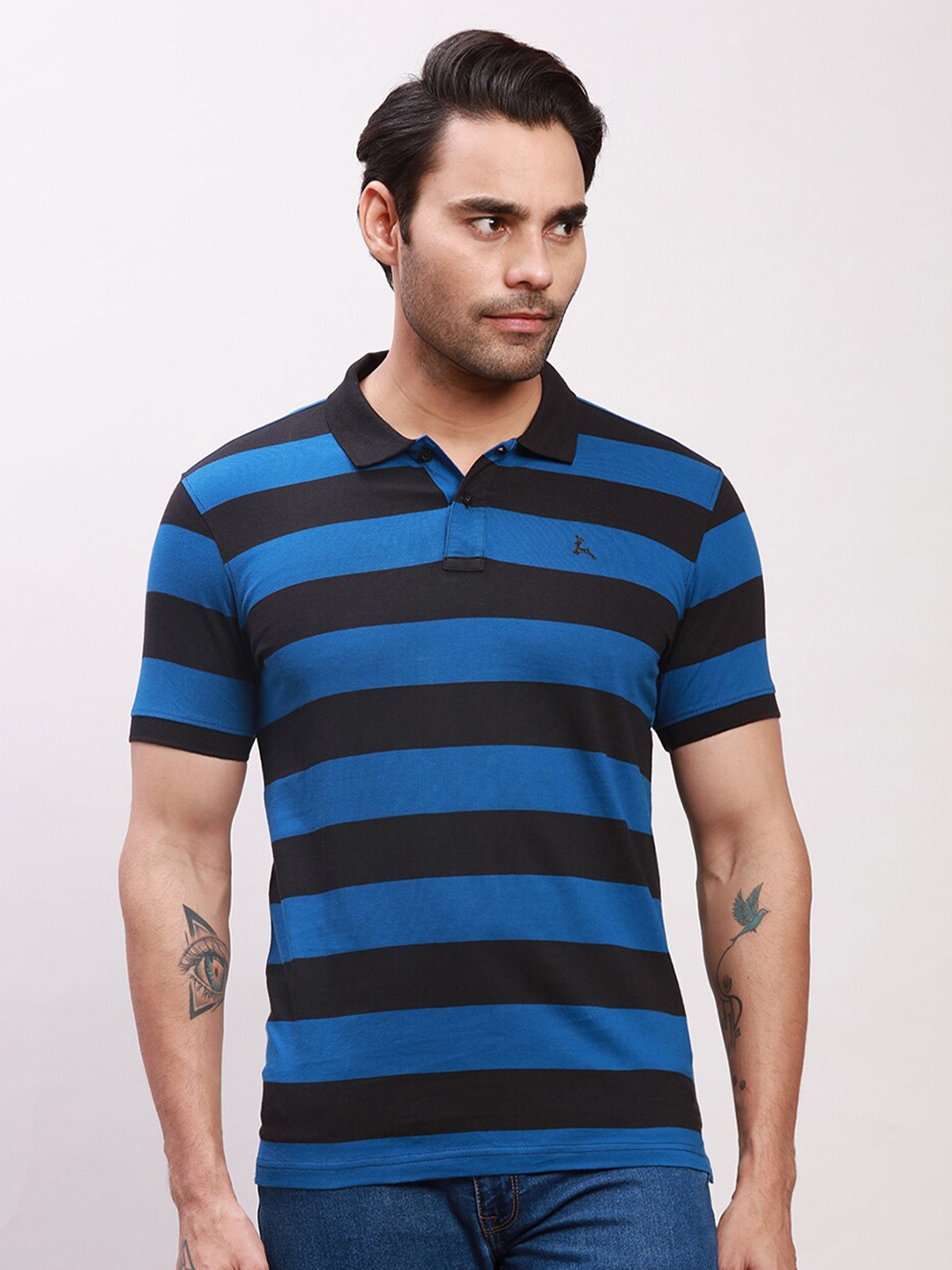 

Parx Striped Polo Collar Pockets Regular T-shirt, Blue