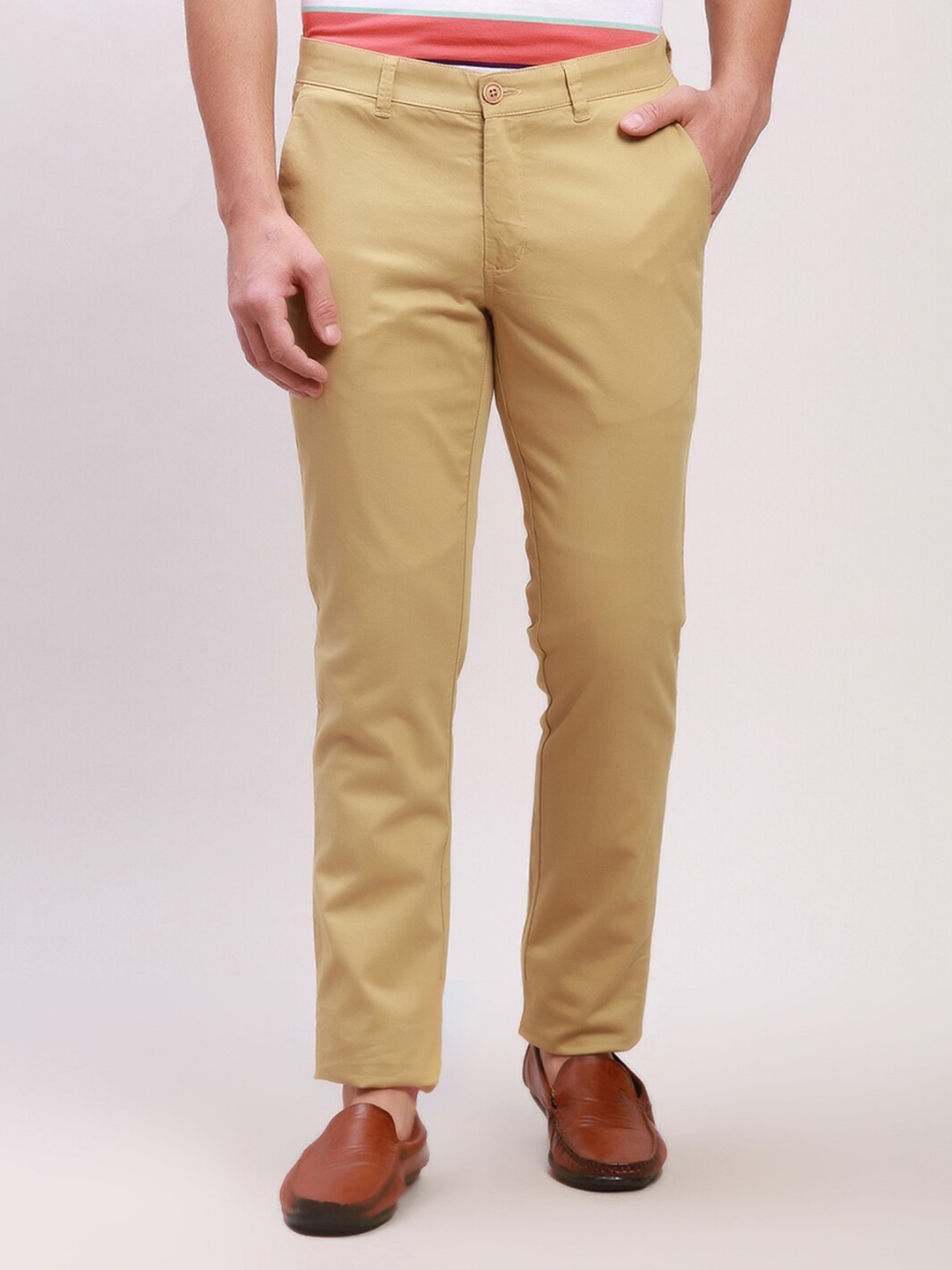 

Parx Men Mid-Rise Slim Fit Trousers, Khaki